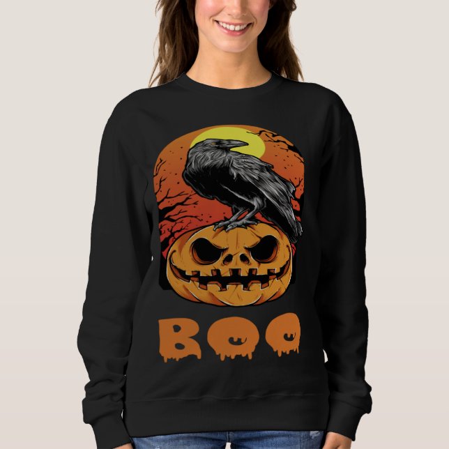 Sudadera Halloween Crow Raven Moon Pumpkin Costume Boo (Anverso)