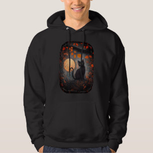 Sudadera Halloween de otoño en la luna llena de gato negro