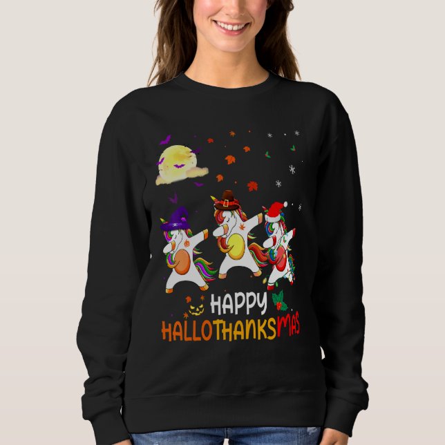 Sudadera Halloween De Unicornio Y Feliz Navidad Hallot (Anverso)