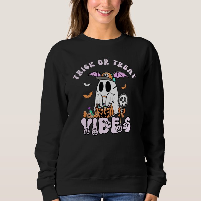 Sudadera Halloween del fantasma retro de vibraciones de tru (Anverso)