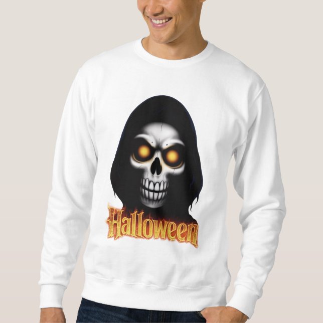 Sudadera Halloween design: Scary skull with glowing eyes (Anverso)