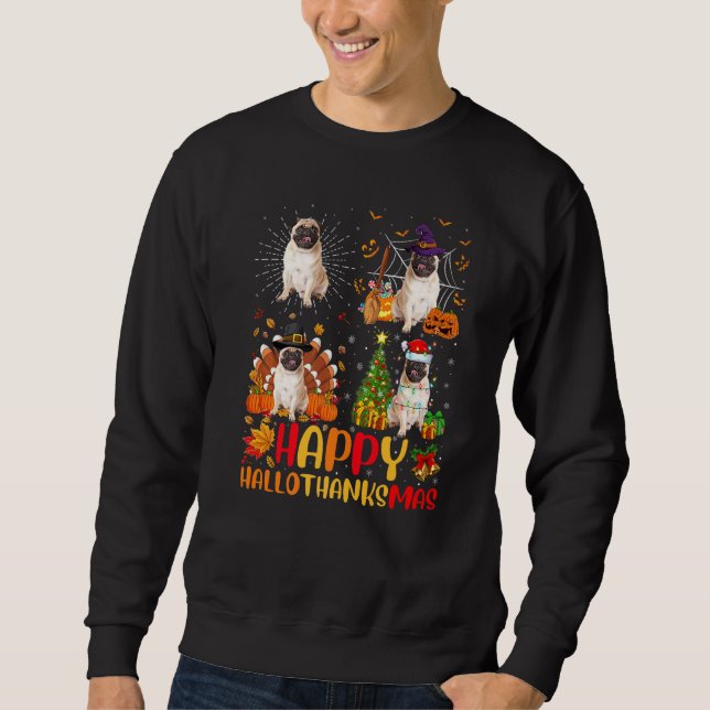 Sudadera Halloween Día de Acción de Gracias Navidad Pug Per (Anverso)