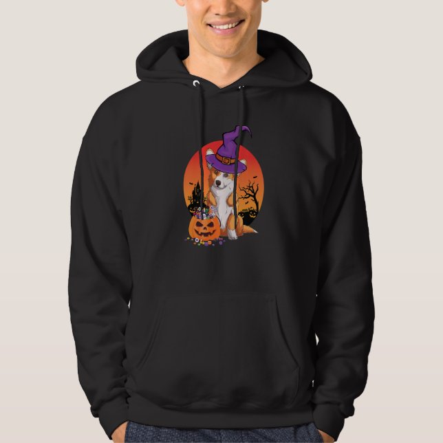 Sudadera Halloween Dog  Cute Corgi Witch Hat Pumpkin (Anverso)