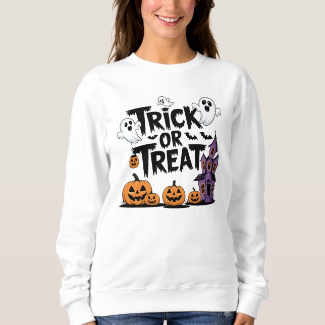 Sudadera Halloween fantasmagórico divertido con fantasmas y (Anverso)
