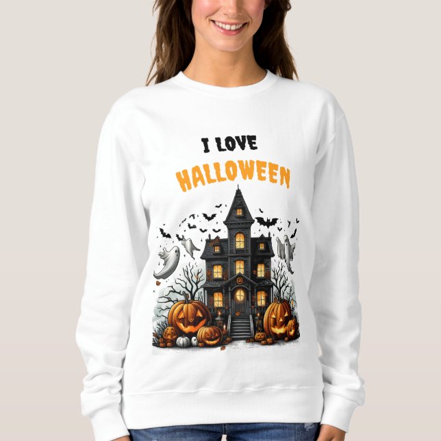 Sudadera Halloween fantasmal con calabazas y fantasmas (Anverso)