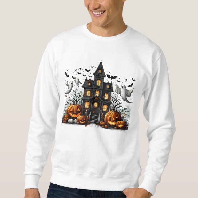 Sudadera Halloween fantasmal con calabazas y fantasmas (Anverso)