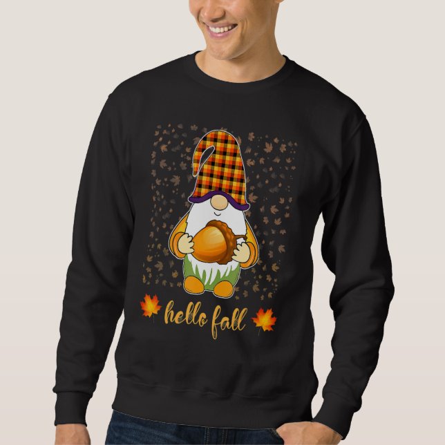 Sudadera Halloween Funny Gnome Holding Acorn Autumn Hello F (Anverso)