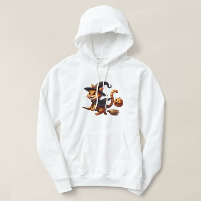Sudadera Halloween Gatos De Brujas Montando Calabaza De Bro (Diseño del anverso)