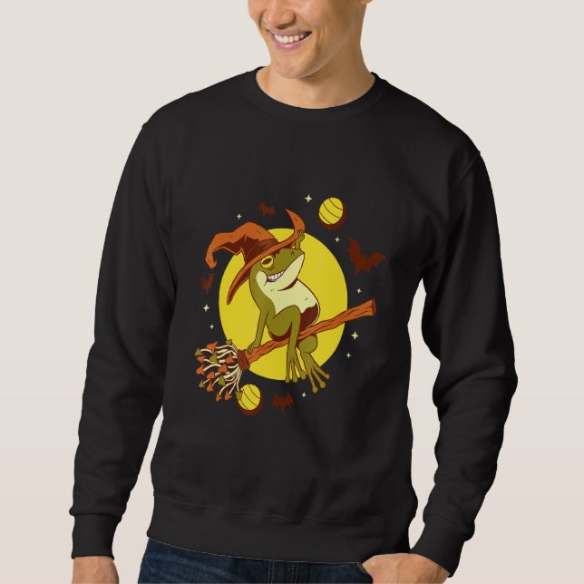Sudadera Halloween I Frog Witch Creepy Broom Fiesta Celebra (Anverso)