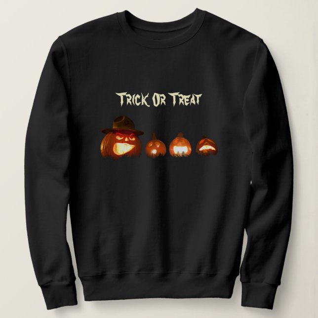 Sudadera Halloween jack o linterna calabazas talladas Hallo (Anverso del diseño)