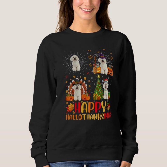 Sudadera Halloween Navidad  Bichon Frise Perro Hallothanksm (Anverso)