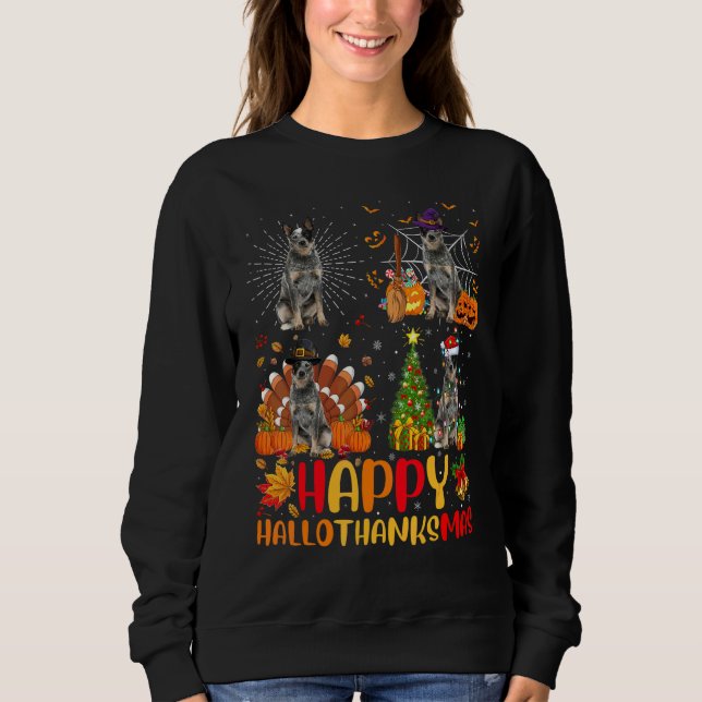 Sudadera Halloween Navidad  Perro Blue Heeler Hallothanksma (Anverso)