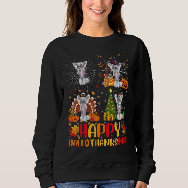 Sudadera Halloween Navidad   Perro Crestado Chino Hallotha (Anverso)