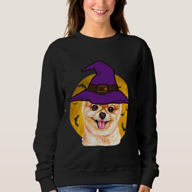 Sudadera Halloween Pomeranian Witch Gorra Funny (Anverso)