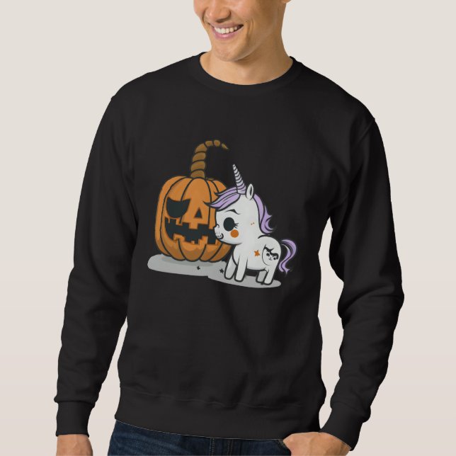 Sudadera Halloween pumpkin eats unicorn skeleton candy (Anverso)
