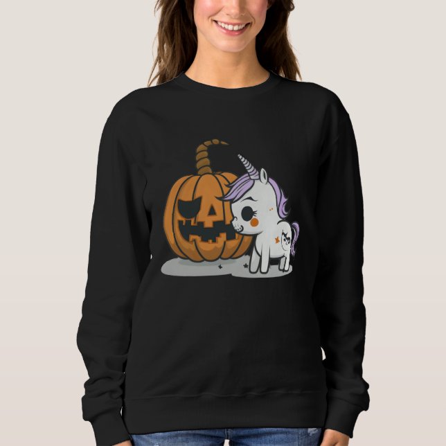 Sudadera Halloween pumpkin eats unicorn skeleton candy (Anverso)