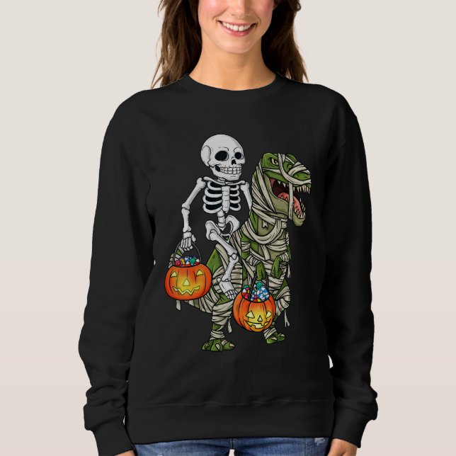 Sudadera Halloween Skeleton Riding Mummy Dinosaur Rex  Pump (Anverso)
