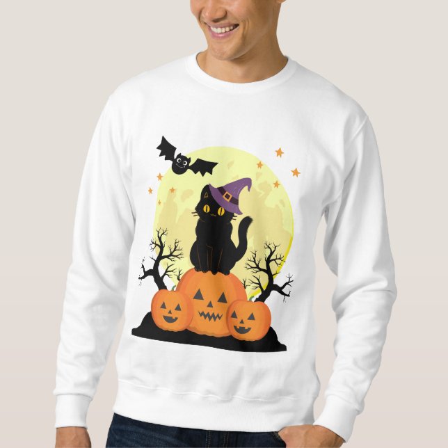 Sudadera Halloween Spooky Cat Witch Jack-o-lanterns Masculi (Anverso)