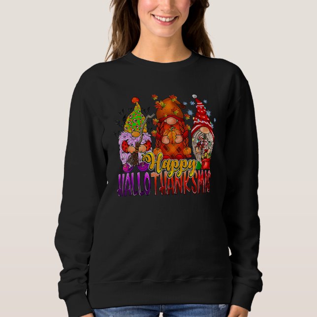 Sudadera Halloween Thanksgiving Christmas Happy HalloThanks (Anverso)