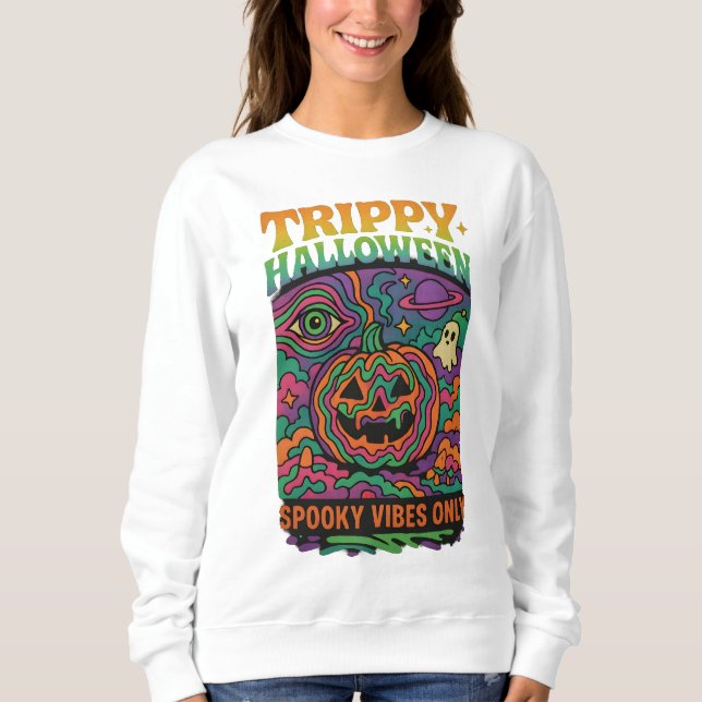 Sudadera Halloween Trippy Color Completo Ropa Retro Unisex (Anverso)