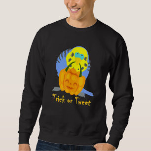 Sudadera Halloween Truco o Tuit Budgie Azul Gráfico Lindo 