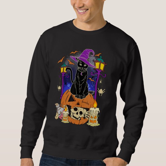 Sudadera Halloween  Women Men Kids Halloween Black Cat Pump (Anverso)