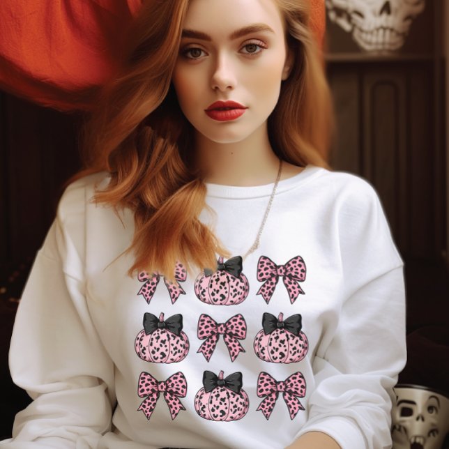 Sudadera HalloweenCoquette Calabazas y arcos rosados (HalloweenCoquette Pumpkins and bows pink Sweatshirt)