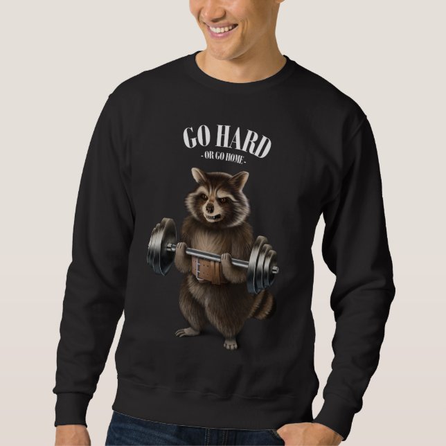 Sudadera Halterofilia con mapache en gimnasio (Anverso)