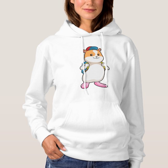 Sudadera Hámster como estudiante con mochila y gorra (Anverso)