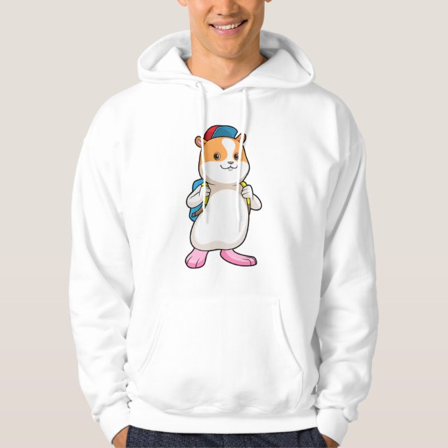 Sudadera Hámster como estudiante con mochila y gorra (Anverso)