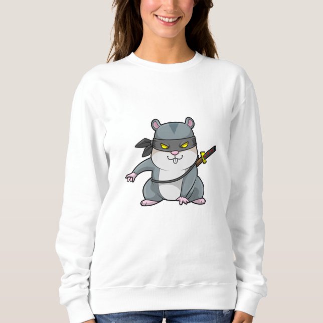 Sudadera Hámster como Ninja en artes marciales con espada (Anverso)