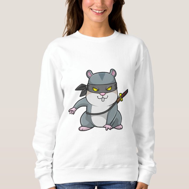Sudadera Hámster como Ninja en artes marciales con espada (Anverso)