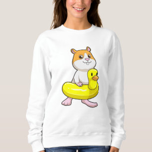Sudadera Hamster en la playa con pato como anillo de nataci