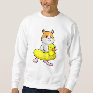 Sudadera Hamster en la playa con pato como anillo de nataci