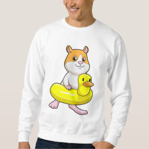 Sudadera Hamster en la playa con pato como anillo de nataci