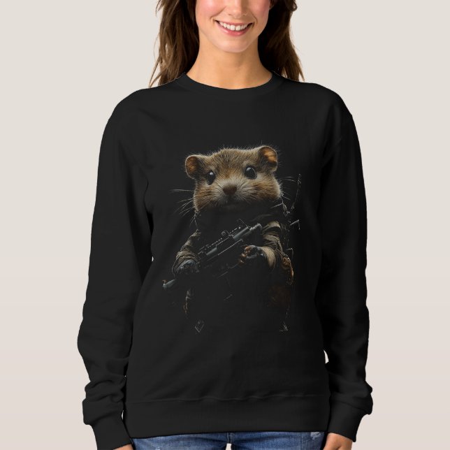 Sudadera Hámster Táctico Militar Ejército Roedor Divertido  (Anverso)