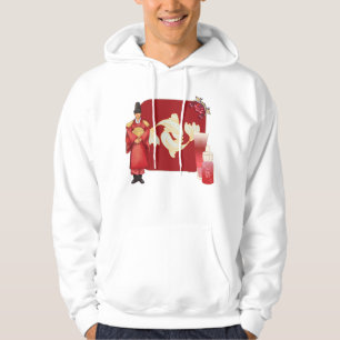 Sudadera Hanbok Rojo Real Hombre y Arte de Peces Koi