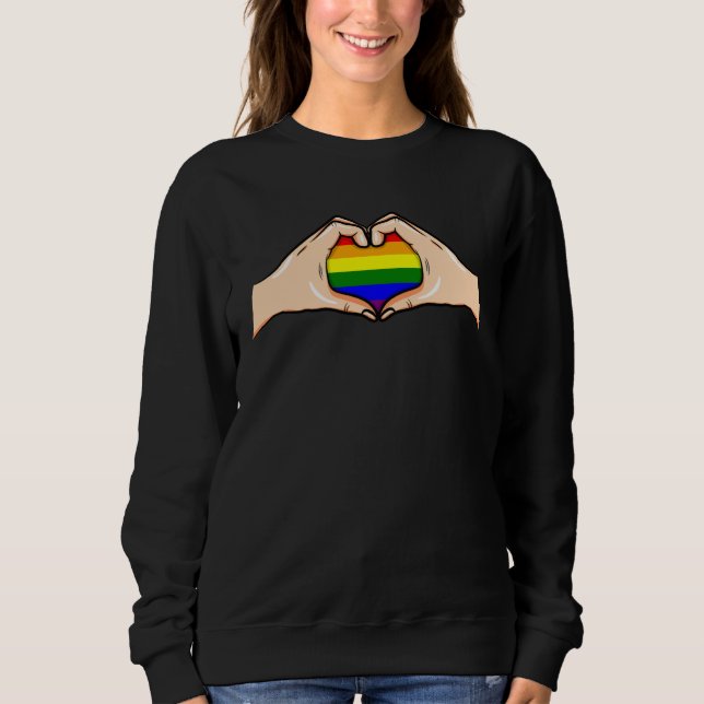 Sudadera Hand Heart LGBT Flag Cute Gay Pride Rainbow GLBT (Anverso)