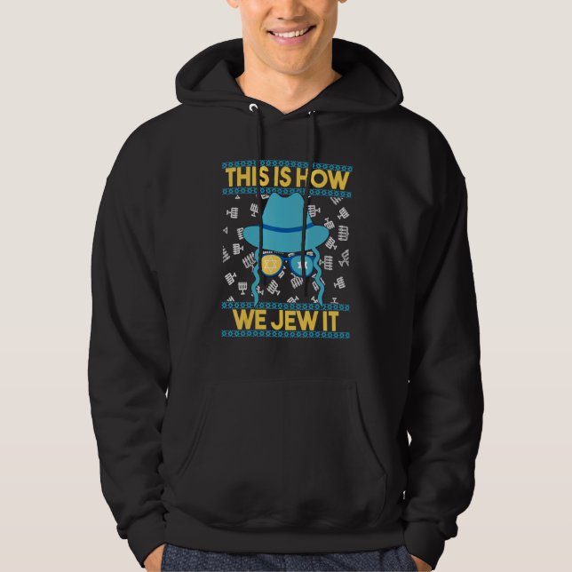 Sudadera Hanuká Feo  Así es como lo Judeamos (Anverso)