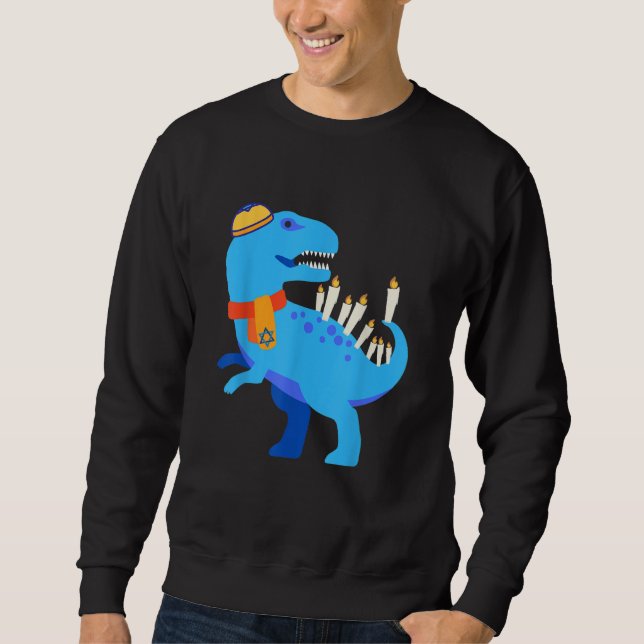 Sudadera Hanukkah Chanukkah Blue Dinosaur Menorasaurus (Anverso)