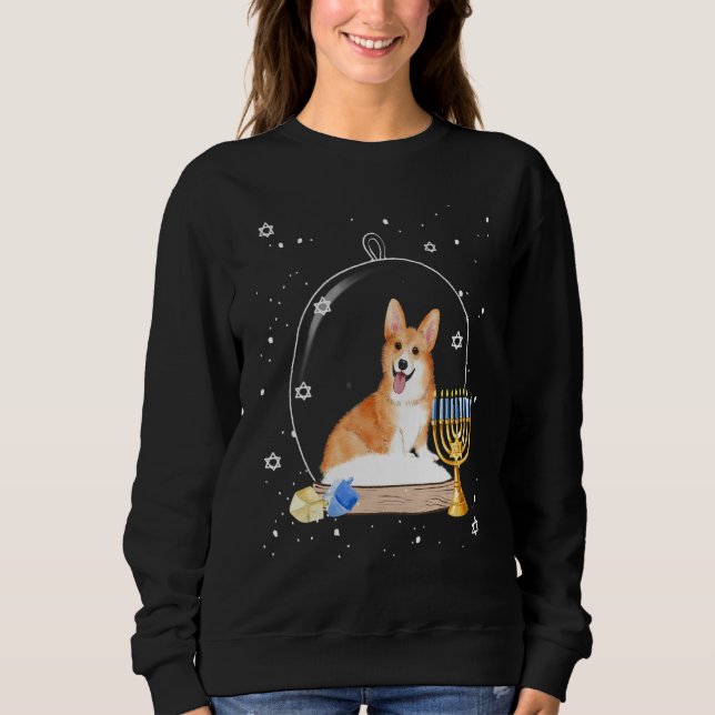 Sudadera Hanukkah Corgi Dog Snow Globe Pajama (Anverso)