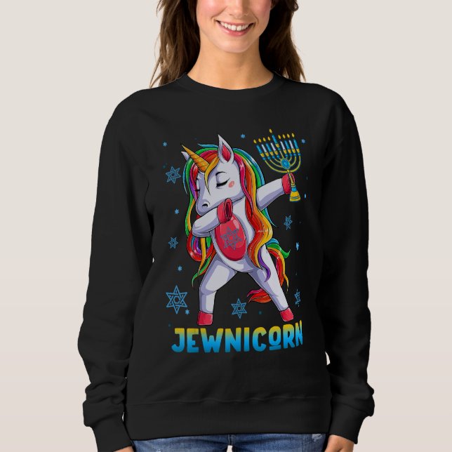 Sudadera Hanukkah Dabbing Unicorn Jewnicorn Chanukah Jewish (Anverso)