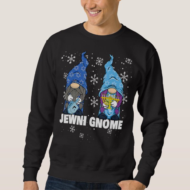 Sudadera Hanukkah Menorah Dreidel Gnome Feliz Gnomik (Anverso)