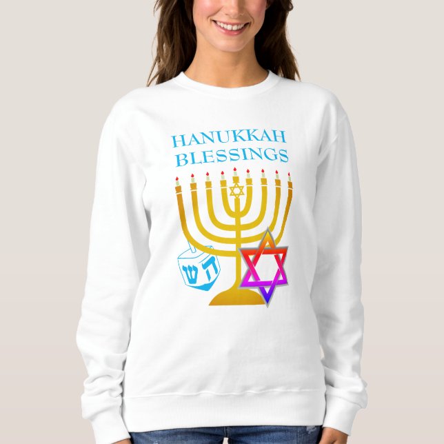 Sudadera HANUKKAH Moderno Menorah Dreidel (Anverso)