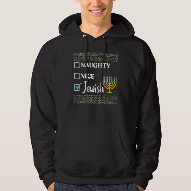 Sudadera Hanukkah Naughty Nice Jewish  Ugly Christmas (Anverso)