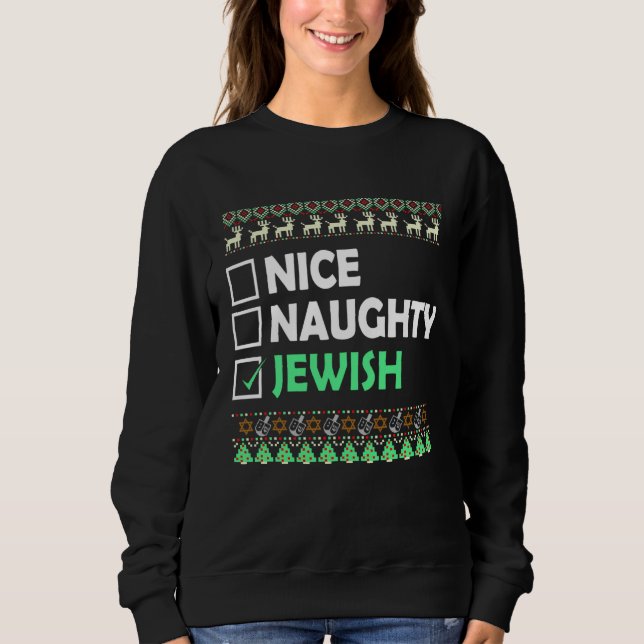 Sudadera Hanukkah Nice Naughty Jewish Ugly Christmas Costum (Anverso)