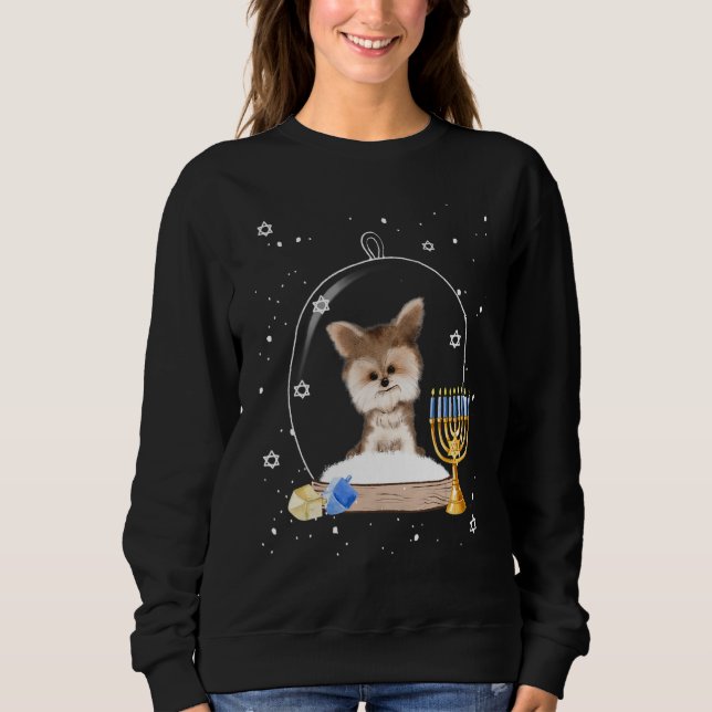 Sudadera Hanukkah Yorki Dog Snow Globe Pajama (Anverso)