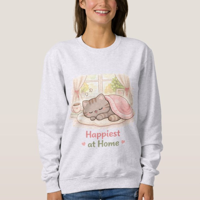 Sudadera Happiest at Home Kawaii Cute Kitty Cat Homebody (Anverso)
