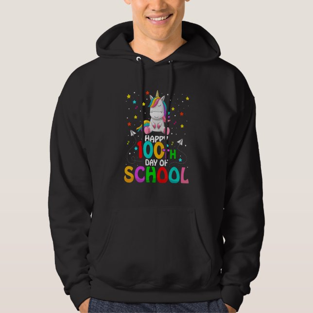 Sudadera Happy 100th Day Of School Colourful Unicorn Back T (Anverso)