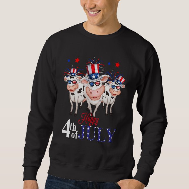 Sudadera Happy 4th Of July American Flag Three Cute Cows Fi (Anverso)
